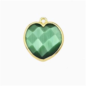 Green Cats Eye Glass Heart Pendant Faceted, approx 15mm [GM26495]