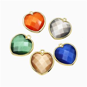 Cats Eye Glass Heart Pendant Faceted Mixed, approx 15mm [GM26496]