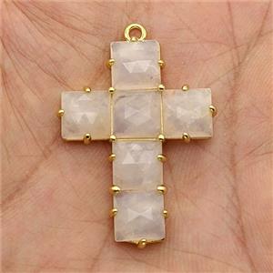 White Moonstone Cross Pendant Gold Plated, approx 25-35mm [GM26498]