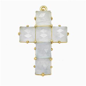 Lt.blue Dye Jade Cross Pendant Gold Plated, approx 25-35mm [GM26499]