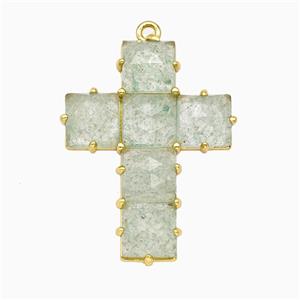 Lt.green Strawberry Quartz Cross Pendant Gold Plated, approx 25-35mm [GM26500]