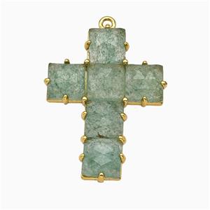 Green Strawberry Quartz Cross Pendant Gold Plated, approx 25-35mm [GM26501]