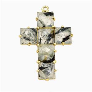 Green Prehnite Cross Pendant Gold Plated, approx 25-35mm [GM26503]
