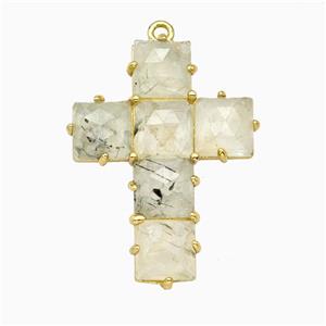 Lt.green Prehnite Cross Pendant Gold Plated, approx 25-35mm [GM26504]