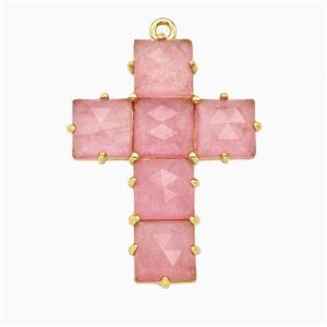 Pink Dye Jade Cross Pendant Gold Plated, approx 25-35mm [GM26505]
