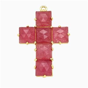 Red Dye Jade Cross Pendant Gold Plated, approx 25-35mm [GM26506]
