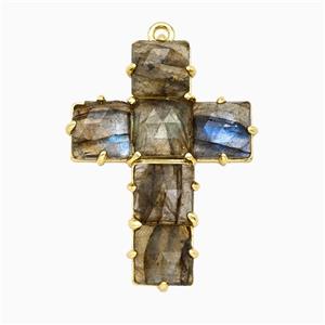 Labradorite Cross Pendant Gold Plated, approx 25-35mm [GM26507]