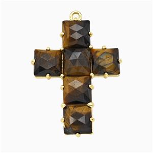 Tiger Eye Stone Cross Pendant Gold Plated, approx 25-35mm [GM26508]
