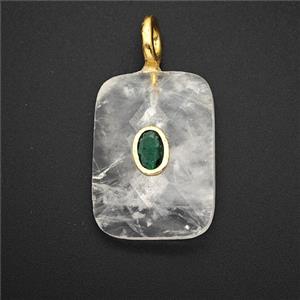 Natural Clear Quartz Rectangle Pendant Pave Zirconia, approx 20-25mm [GM26510]