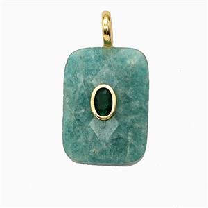 Natural Green Amazonite Rectangle Pendant Pave Zirconia, approx 20-25mm [GM26512]