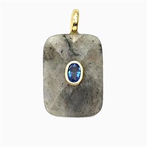 Natural Labradorite Rectangle Pendant Pave Zirconia, approx 20-25mm [GM26514]