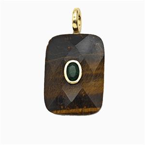 Natural Tiger Eye Stone Rectangle Pendant Pave Zirconia, approx 20-25mm [GM26515]