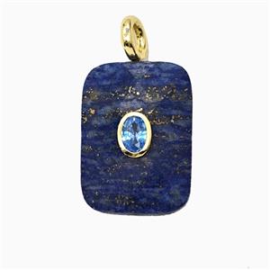 Natural Blue Lapis Lazuli Rectangle Pendant Pave Zirconia, approx 20-25mm [GM26516]