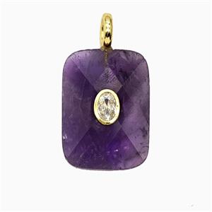 Natural Purple Amethyst Rectangle Pendant Pave Zirconia, approx 20-25mm [GM26517]