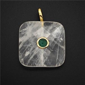 Natural Clear Quartz Square Pendant Pave Zirconia, approx 25mm [GM26519]