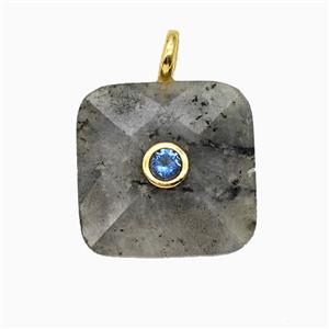 Natural Labradorite Square Pendant Pave Zirconia, approx 25mm [GM26523]