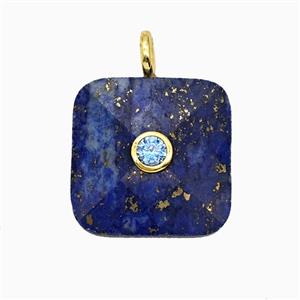 Natural Blue Lapis Lazuli Square Pendant Pave Zirconia, approx 25mm [GM26525]