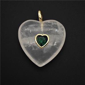 Natural Clear Quartz Heart Pendant Pave Zirconia, approx 25mm [GM26528]