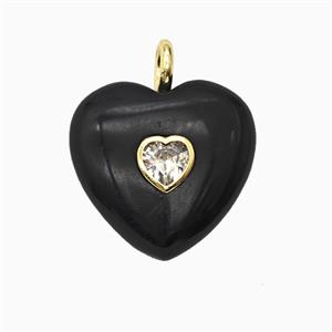 Natural Black Obsidian Heart Pendant Pave Zirconia, approx 25mm [GM26530]