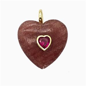 Natural Strawberry Quartz Heart Pendant Pave Zirconia, approx 25mm [GM26531]