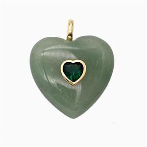 Natural Green Aventurine Heart Pendant Pave Zirconia, approx 25mm [GM26532]