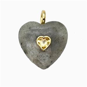 Natural Labradorite Heart Pendant Pave Zirconia, approx 25mm [GM26533]