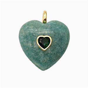 Natural Green Amazonite Heart Pendant Pave Zirconia, approx 25mm [GM26534]