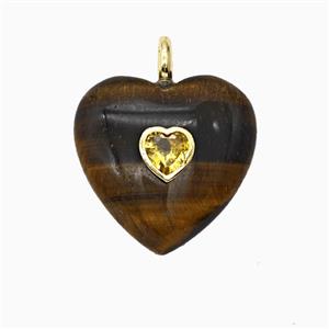 Natural Tiger Eye Stone Heart Pendant Pave Zirconia, approx 25mm [GM26535]