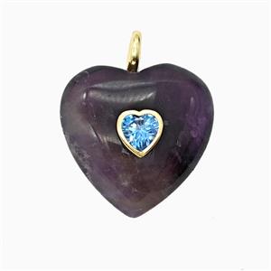 Natural Purple Amethyst Heart Pendant Pave Zirconia, approx 25mm [GM26537]
