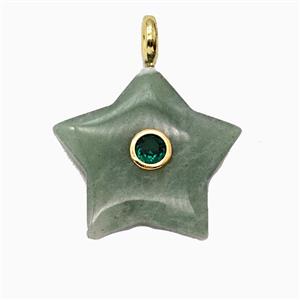 Natural Green Aventurine Star Pendant Pave Zirconia, approx 30mm [GM26542]