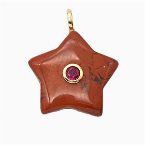 Natural Red Jasper Star Pendant Pave Zirconia, approx 30mm [GM26546]