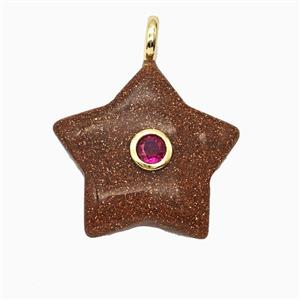 Golden Sandstone Star Pendant Pave Zirconia, approx 30mm [GM26547]