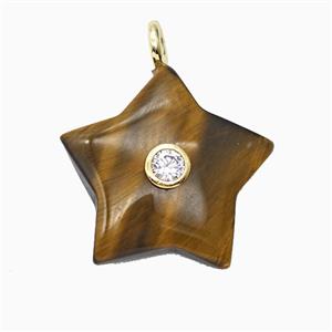 Natural Tiger Eye Stone Star Pendant Pave Zirconia, approx 30mm [GM26549]