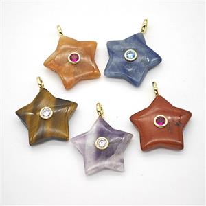 Natural Gemstone Star Pendant Pave Zirconia Mixed, approx 30mm [GM26551]
