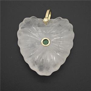 Natural Clear Quartz Heart Pendant Pave Zirconia, approx 30mm [GM26552]