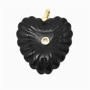 Natural Black Obsidian Heart Pendant Pave Zirconia, approx 30mm [GM26554]