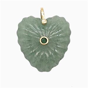 Natural Green Aventurine Heart Pendant Pave Zirconia, approx 30mm [GM26555]