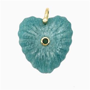 Natural Green Amazonite Heart Pendant Pave Zirconia, approx 30mm [GM26556]