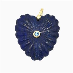 Natural Blue Lapis Lazuli Heart Pendant Pave Zirconia, approx 30mm [GM26558]