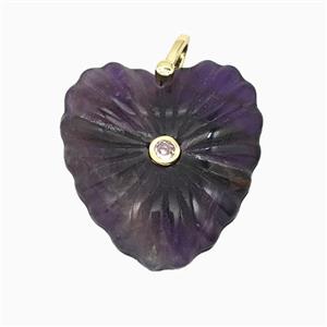 Natural Purple Amethyst Heart Pendant Pave Zirconia, approx 30mm [GM26559]