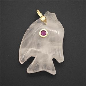 Pink Rose Quartz Fish Pendant Pave Zirconia, approx 23-33mm [GM26562]