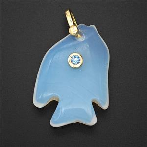 Opalite Fish Pendant Pave Zirconia, approx 23-33mm [GM26563]