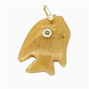 Yellow Aventurine Fish Pendant Pave Zirconia, approx 23-33mm [GM26565]