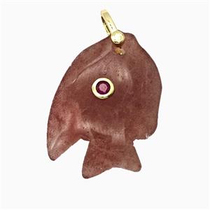 Strawberry Quartz Fish Pendant Pave Zirconia, approx 23-33mm [GM26566]