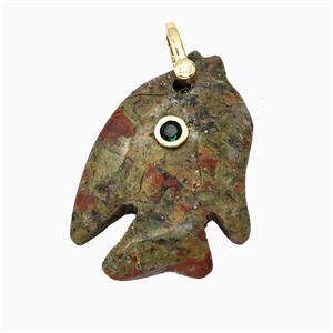 Unakite Fish Pendant Pave Zirconia, approx 23-33mm [GM26567]