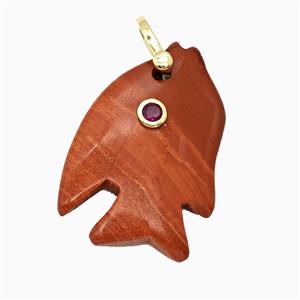 Red Jasper Fish Pendant Pave Zirconia, approx 23-33mm [GM26568]