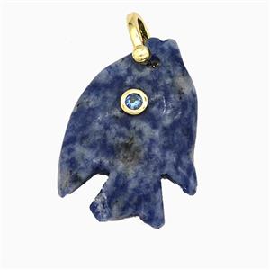 Blue Dalmatian Jasper Fish Pendant Pave Zirconia, approx 23-33mm [GM26569]