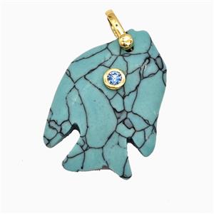 Blue Synthetic Turquoise Fish Pendant Pave Zirconia Dye, approx 23-33mm [GM26570]