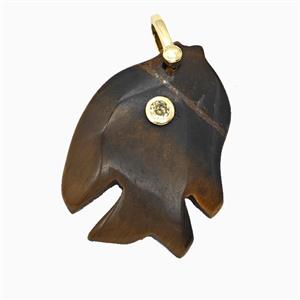Tiger Eye Stone Fish Pendant Pave Zirconia, approx 23-33mm [GM26571]