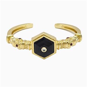 Copper Bangle Pave Obsidian Gold Plated, approx 25mm, 50-60mm dia [GM26574]